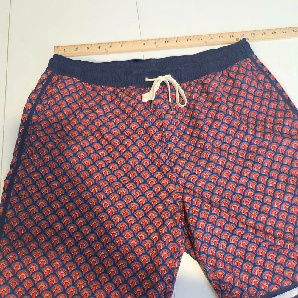 Fair Harbor Men Swim Trunks Red Blue Geometric Print Board Shorts Lined Size XXL